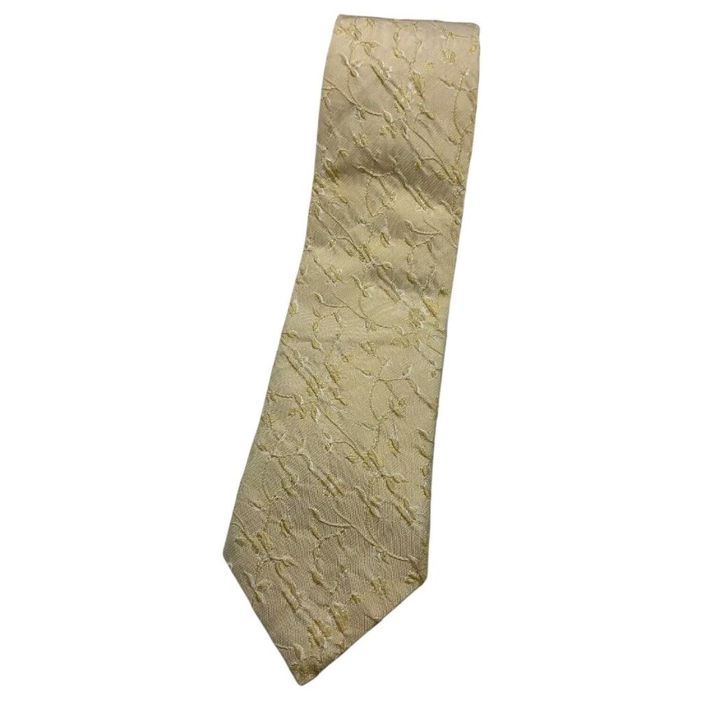 KENZO Men's 100% Silk Necktie LUXURY Tie Yellow Floral W:3.7" EUC